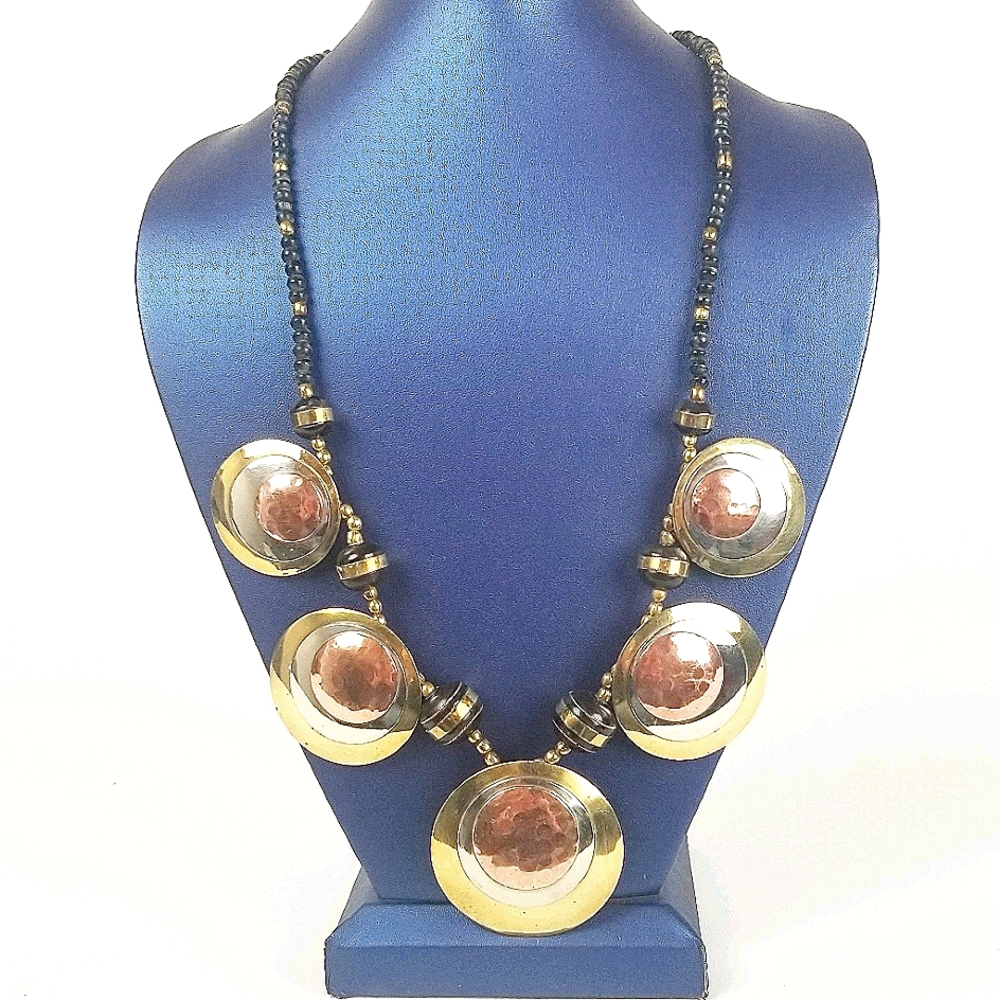 Dramatic Brass & Copper Disk Necklace